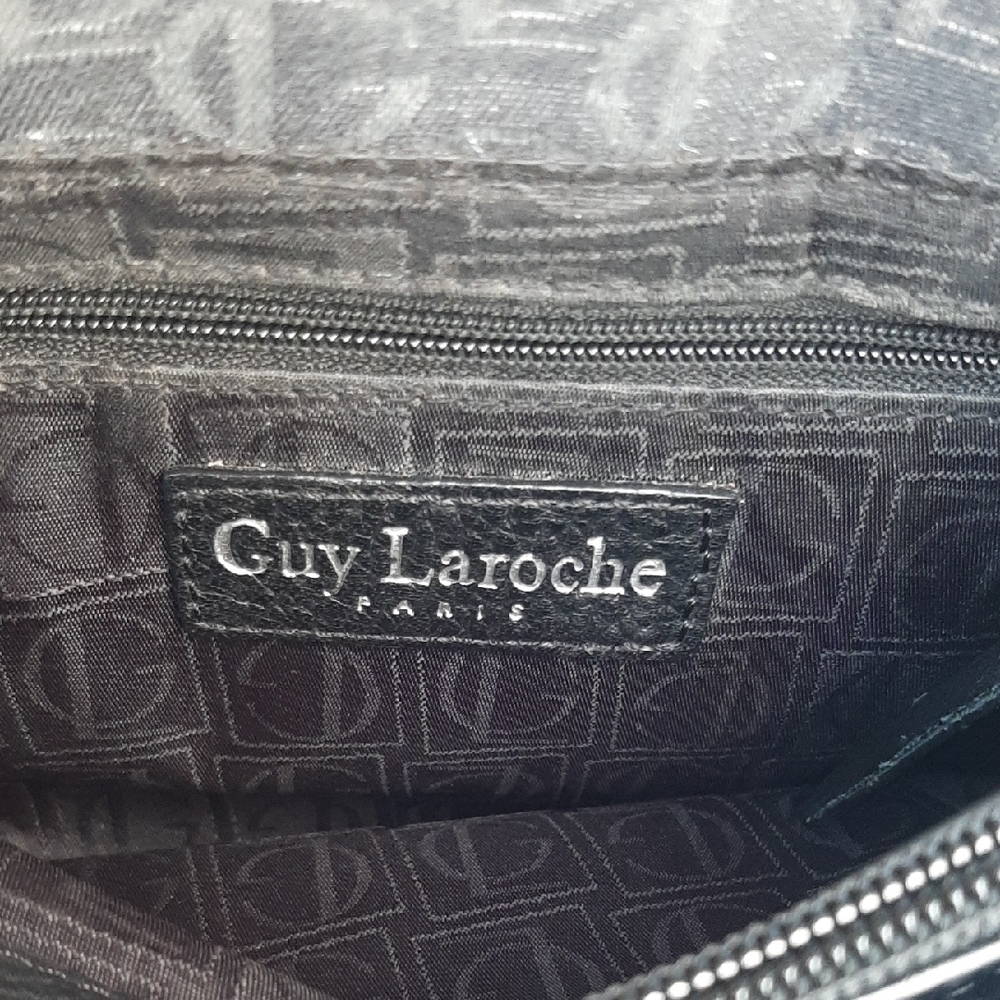 PARIS🇫🇷Guy Laroche Black with Silver LOGO and LEATHER Hand Bag SZ MEDIUM - Picture 7 of 15